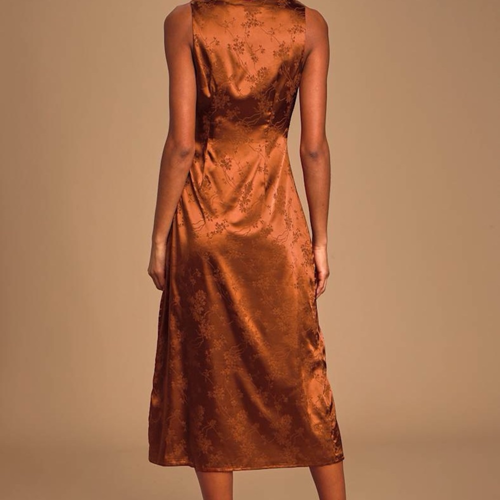 Lulu's Copper Satin Slip Midi Dress - Picture 4 of 8